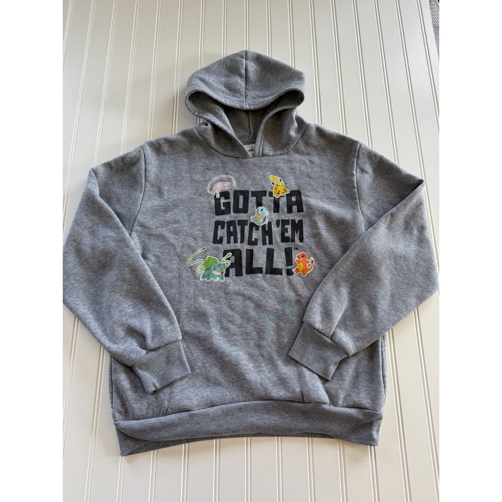 Pokemon Youth Hoodie 14 16 Pikachu Mewtwo Graphic Gray‎ Gotta Catch Em All
